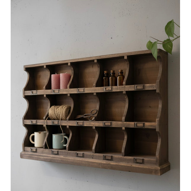 15 Cubby Hole Rustic Wood Wall Storage Cabinet - Elderflower Lane UK