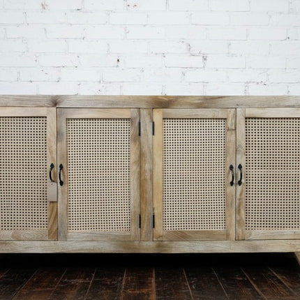 Large Rattan & Wood 4 Door Sideboard Cabinet 180cm