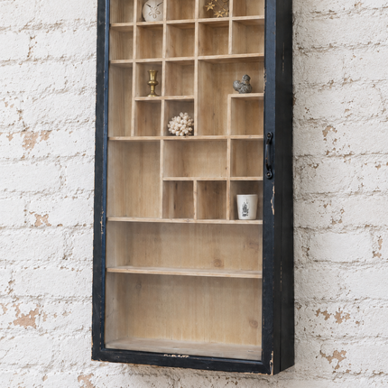 Glass Fronted Black Rustic Wood Wall Display Cabinet - Elderflower Lane