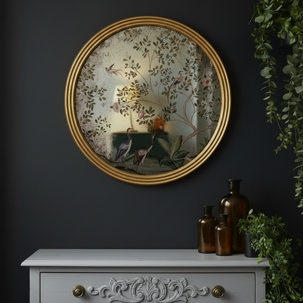 Gold round chinoiserie floral wall mirror - Elderflower Lane