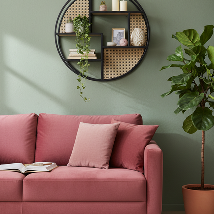 Black Metal & Rattan Wall Shelf - Elderflower Lane UK