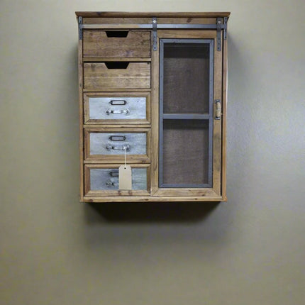 Wood and metal wall shelf cabinet