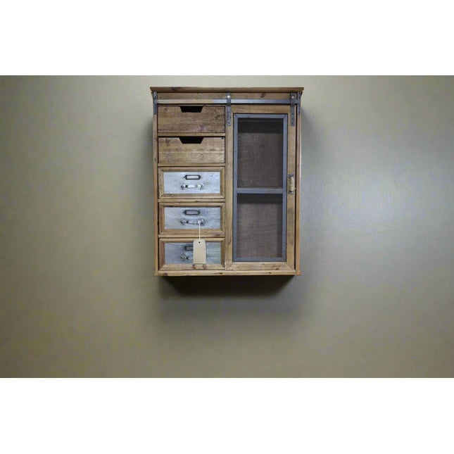 Wood and metal wall shelf cabinet