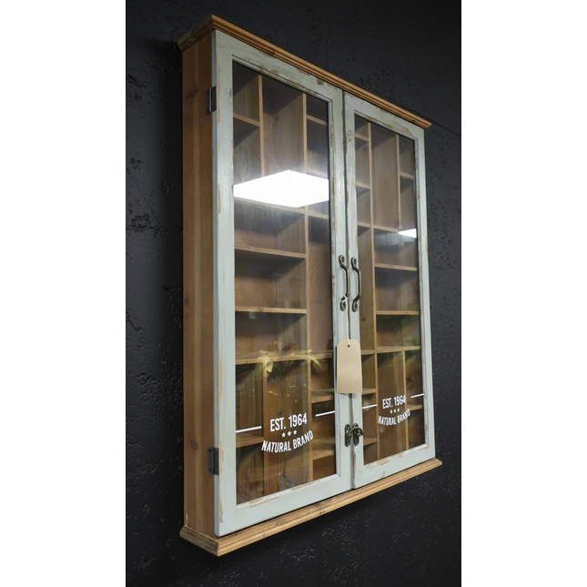Green glass fronted wall display cabinet - Elderflower Lane