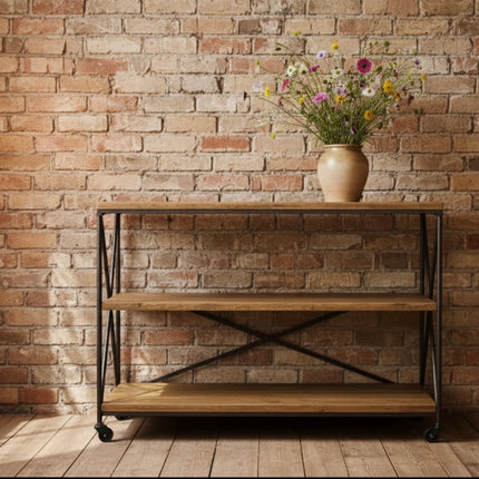 Rustic wood  & metal 3 tier shelving trolly- UK
