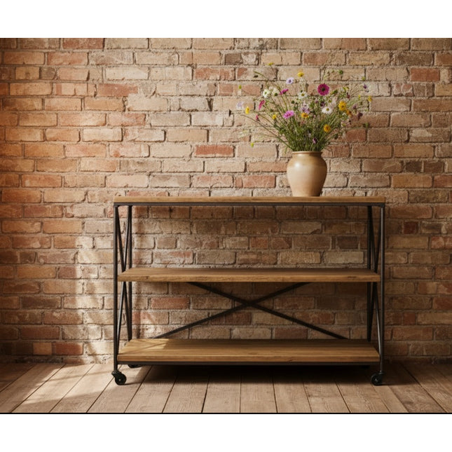 Rustic wood  & metal 3 tier shelving trolly- UK
