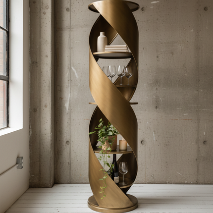 Display Shelves -Tall Spiral Bronze metal Shelving unit - Elderflower Lane Uk