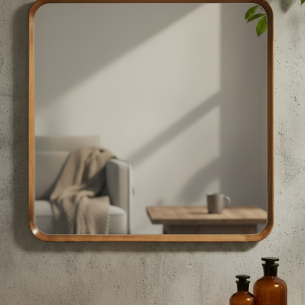 Large Square Oak Framed Wall Mirror — H100cm W100cm - Elderflower Lane