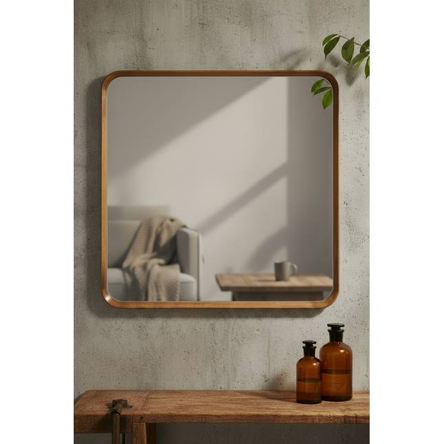 Large Square Oak Framed Wall Mirror — H100cm W100cm - Elderflower Lane