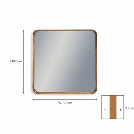 Large Square Oak Framed Wall Mirror — H100cm W100cm - Elderflower Lane