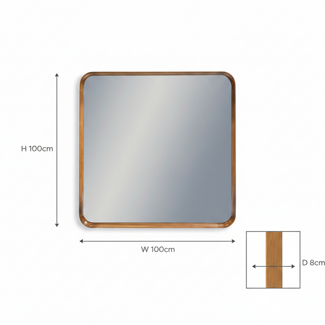 Large Square Oak Framed Wall Mirror — H100cm W100cm - Elderflower Lane