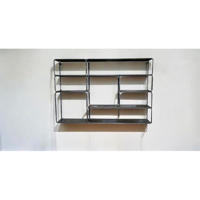 Black metal wall shelving display unit