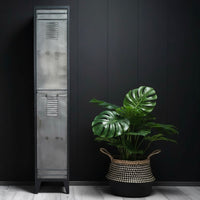 Tall slim iron shelved storage locker