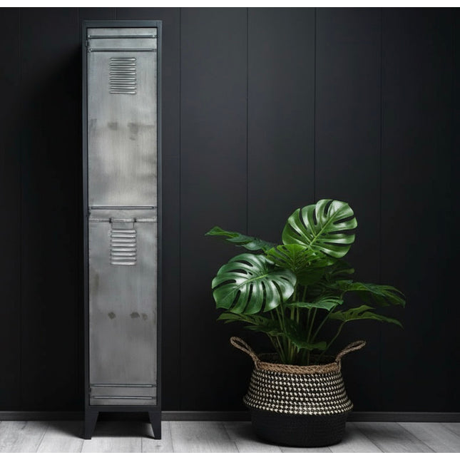 Tall slim iron shelved storage locker