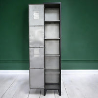 Tall slim iron shelved storage locker