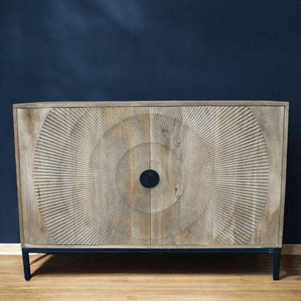 Carved natural wood "Circles" storage cabinet