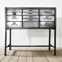Green metal & brushed steel multi drawer cabinet - Elderflower Lane