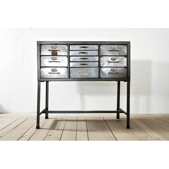 Green metal & brushed steel multi drawer cabinet - Elderflower Lane