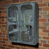 Black metal wall storage cabinet with double glass doors