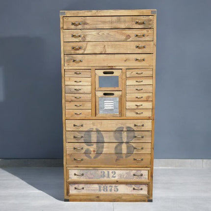 Tall vintage style wooden multi bank of storage drawers