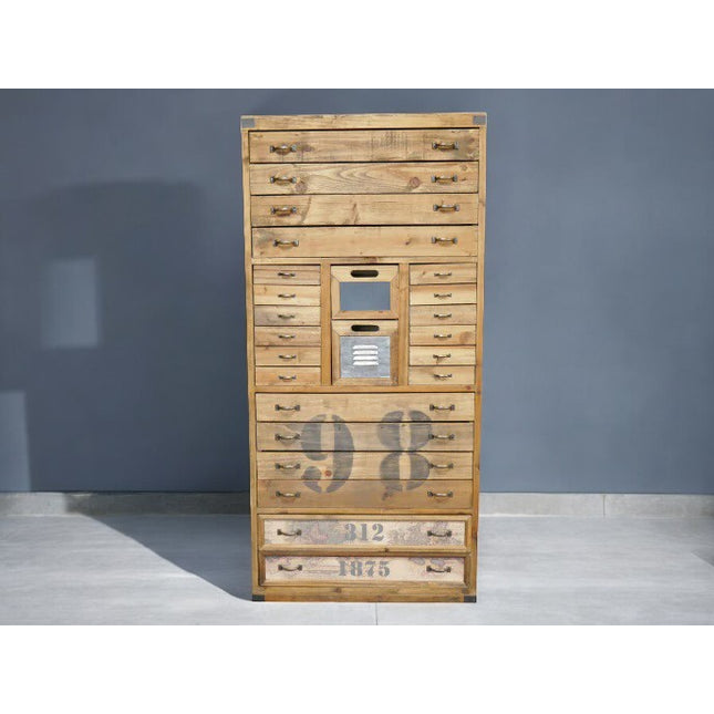 Tall vintage style wooden multi bank of storage drawers
