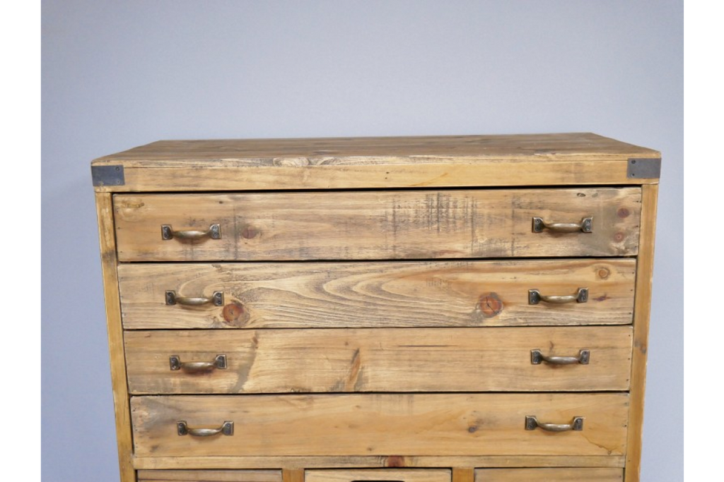 Tall vintage style wooden multi bank of storage drawers
