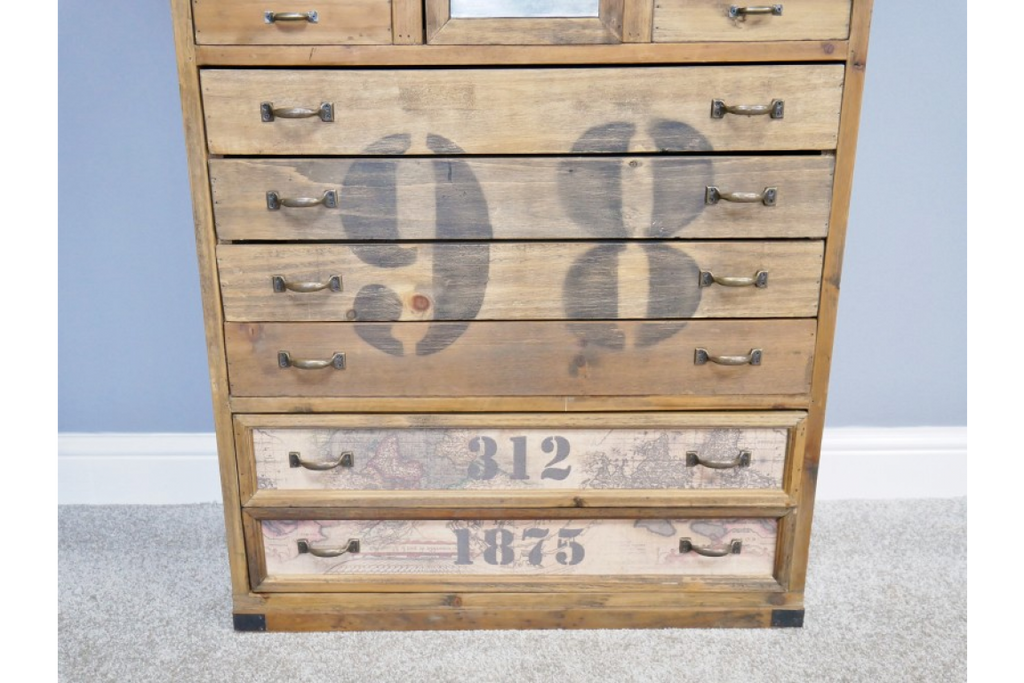 Tall vintage style wooden multi bank of drawers
