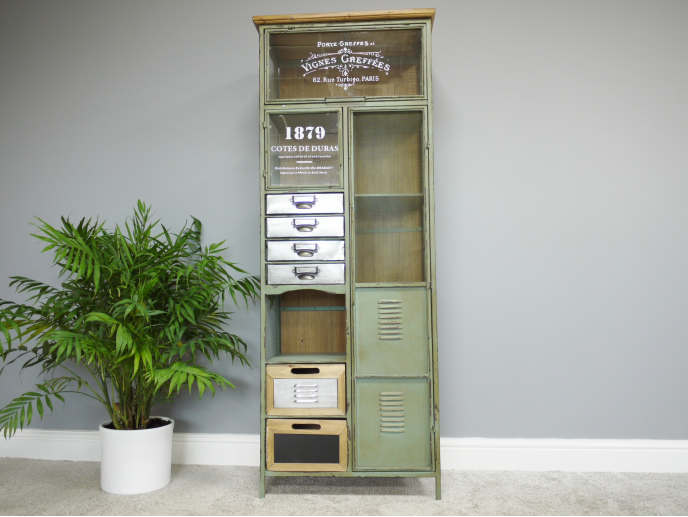 Industrial Retro Tall Apple Green Metal multi drawer storage