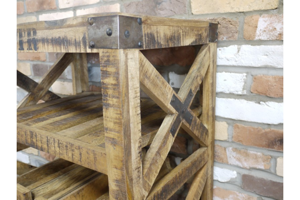 Rustic compact wood wine trolley cabinet.