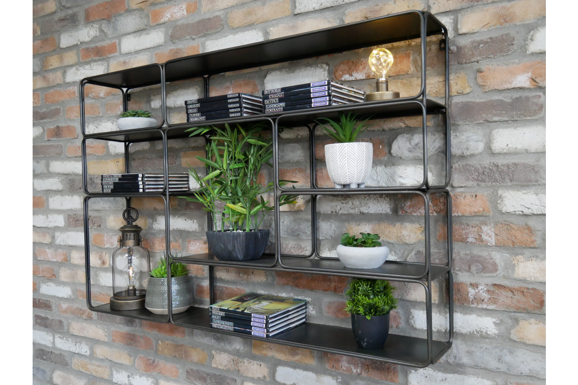Industrial metal wall shelving unit. Elderflowerlane