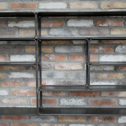 Black metal wall shelving display unit - Back in stock May