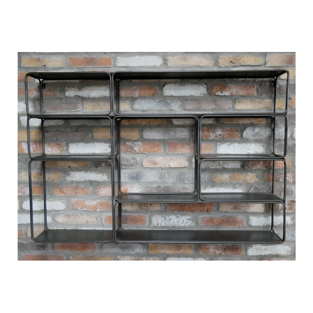 Black metal wall shelving display unit