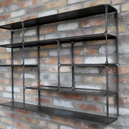 Black metal wall shelving display unit - Back in stock May
