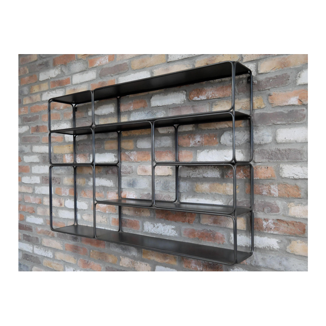 Black metal wall shelving display unit