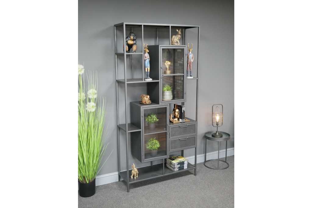 Large industrial metal storage display shelf cabinet