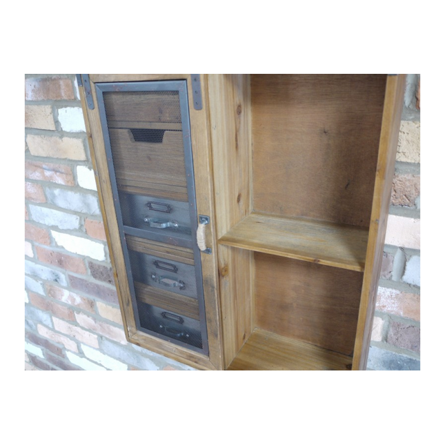 Wood and metal wall shelf cabinet