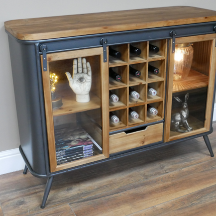 Wood & metal storage & wine cabinet sideboard.