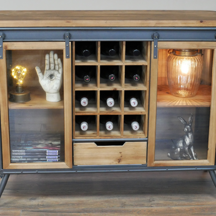 Wood & metal storage & wine cabinet sideboard.