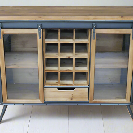 Wood & metal storage & wine cabinet sideboard.
