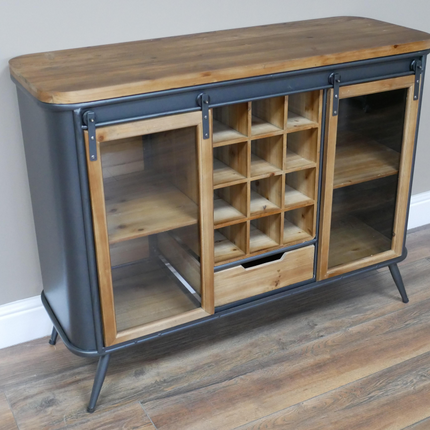 Wood & metal storage & wine cabinet sideboard.