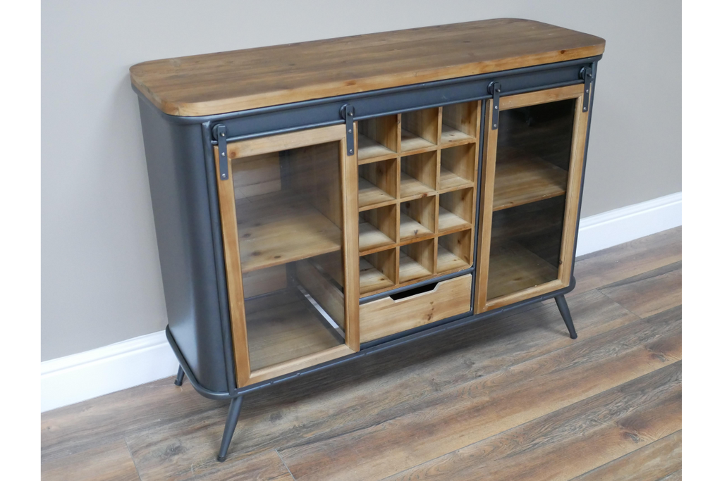 Wood & metal storage & wine cabinet sideboard.