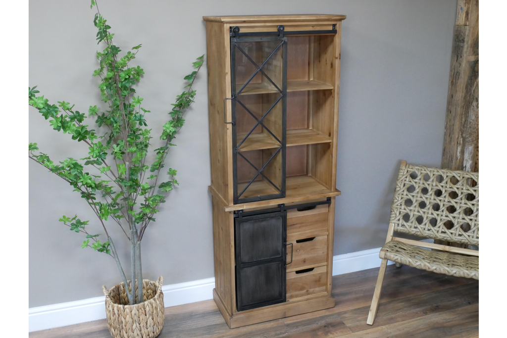 Tall Wood & Glass Fronted Display Storage Cabinet