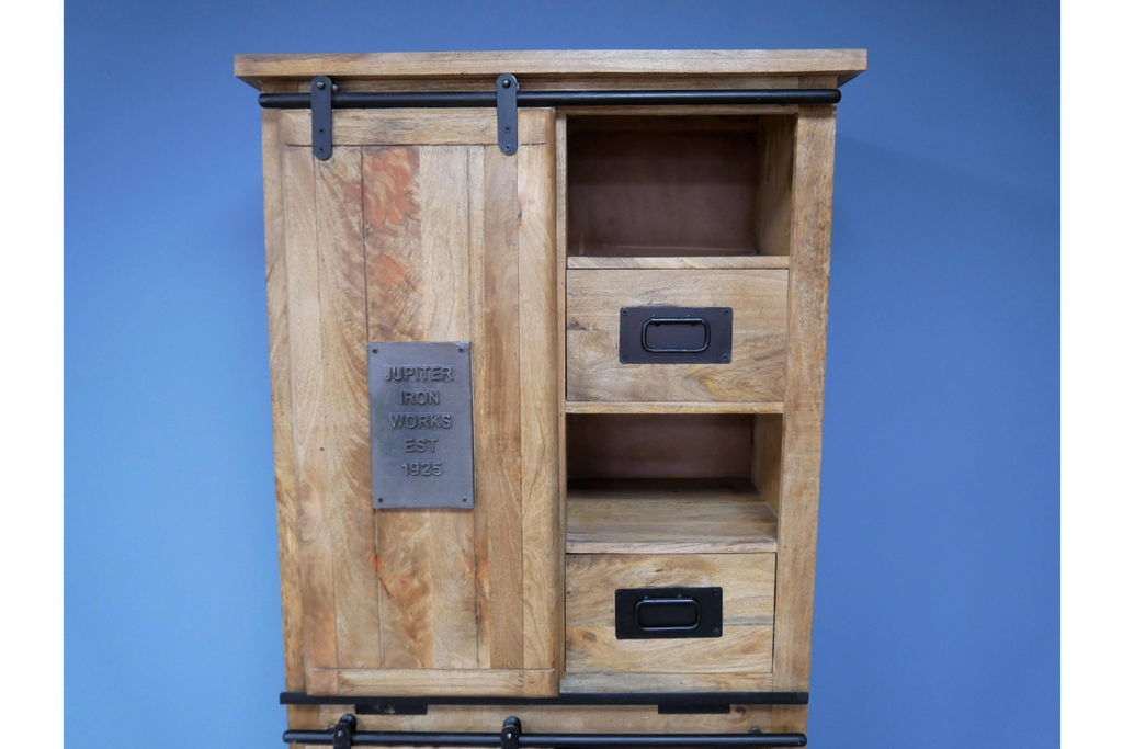 Large Wood & Iron Industrial Storage Cabinet