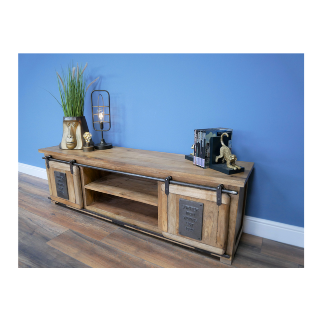 Big Industrial iron & wood TV storage cabinet.