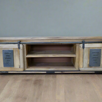 Big Industrial iron & wood TV storage cabinet.