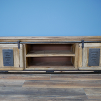 Big iron & wood tv storage cabinet