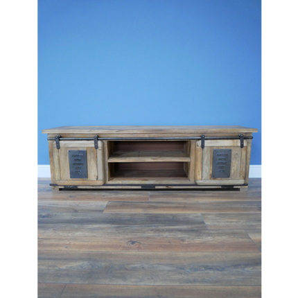Big iron & wood tv storage cabinet