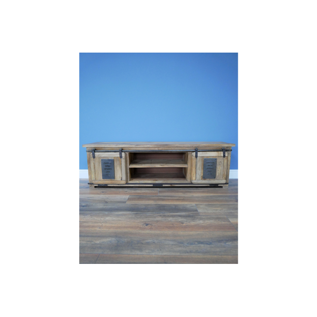 Big iron & wood tv storage cabinet