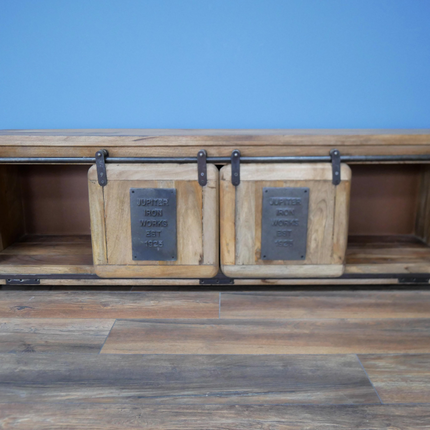 Big Industrial iron & wood TV storage cabinet.