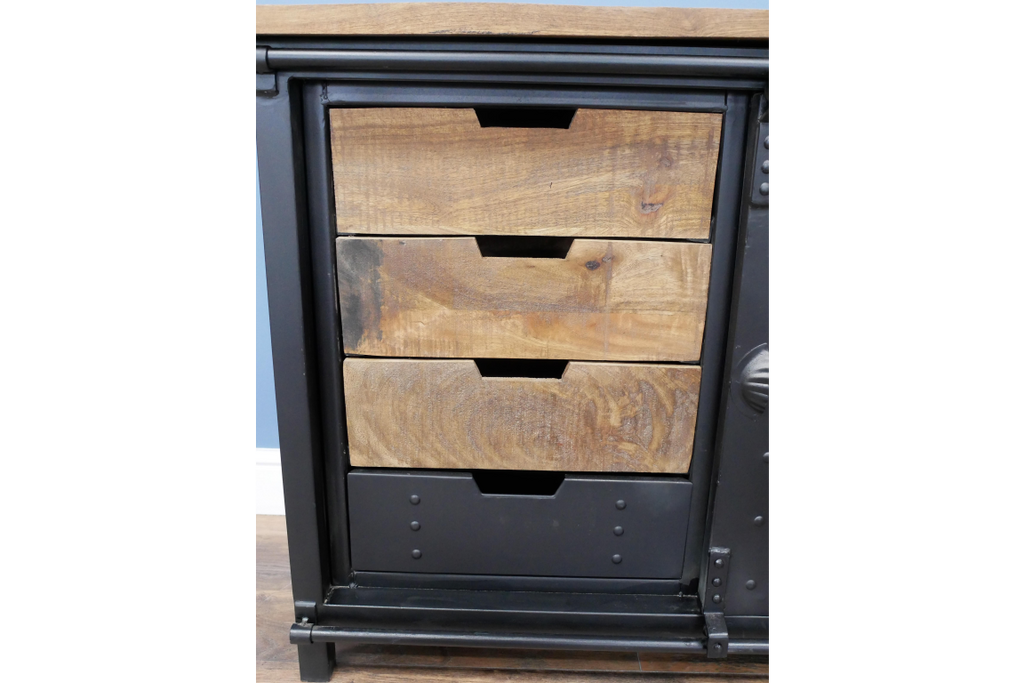 Industrial iron & wood storage cabinet sideboard